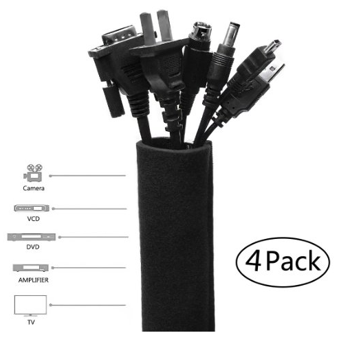 Cable Management Sleeve,Wuudi 4 Pack Cord Management System